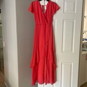 Lulus Coral Ruffled Long Dress XS